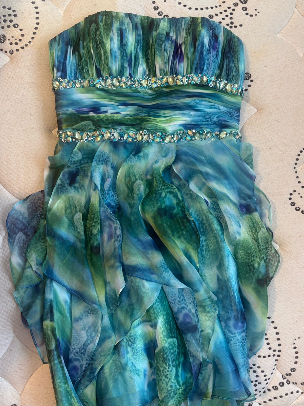 le chateau Teal and Aqua Satin Dress